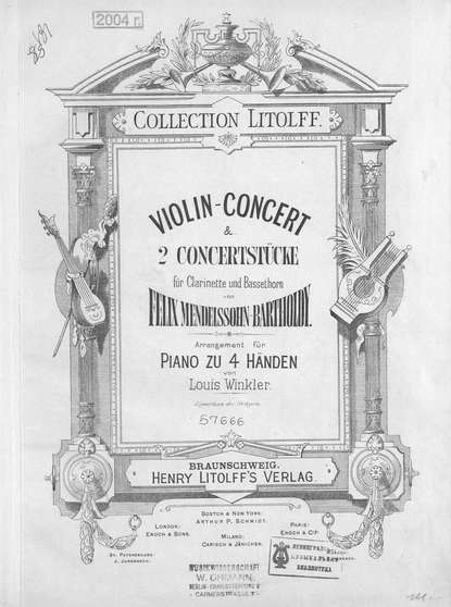 Violin-Concert & 2 Concertstucke fur Clarinette und Bassethorn v. F. Mendelssohn-Bartholdy - ноты