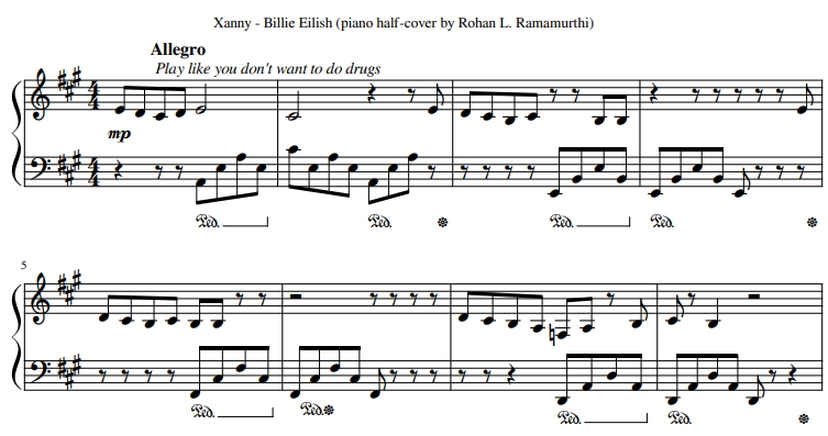 "Хanny" - Billie Eilish - piano sheet download