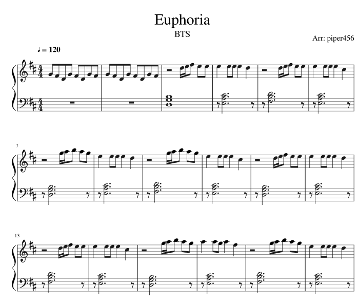 bts euphoria ноты для фортепиано