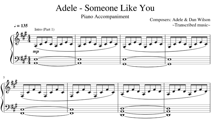 Someone Like You piano sheet
