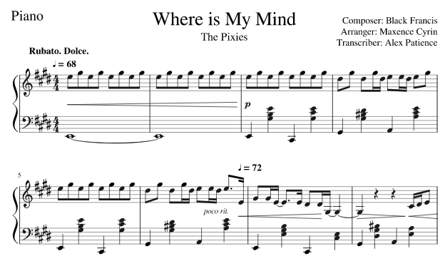 where is my mind ноты для фортепиано скачать